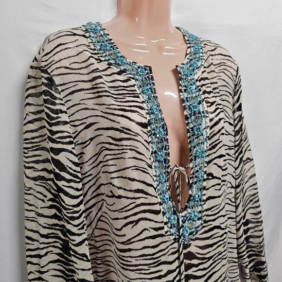 Escada Animal Print 100% Silk Top Blouse Women Size 42 Sheer Shiny Embellished - Picture 2 of 14